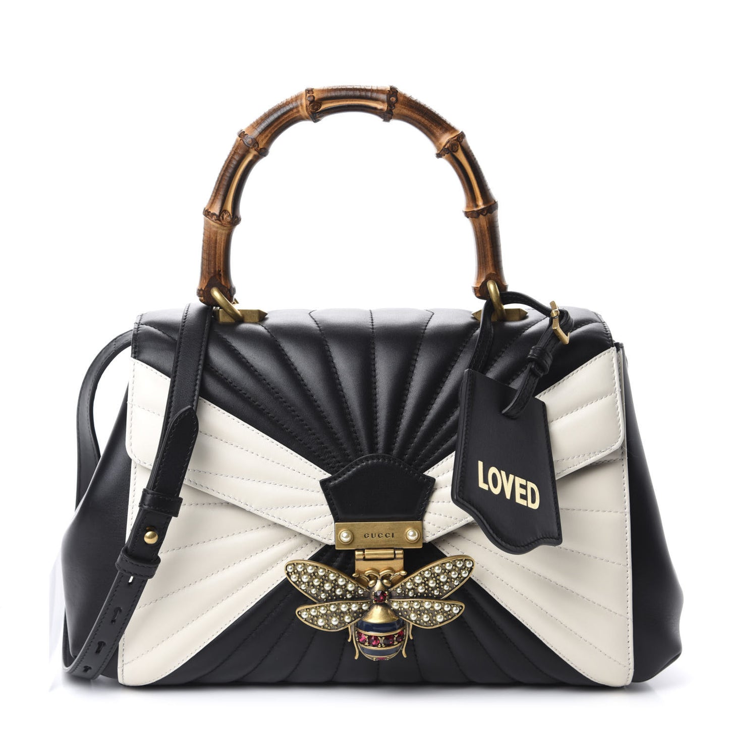 Calfskin Bamboo Trapuntata Queen Margaret Top Handle Bag Mystic White Black