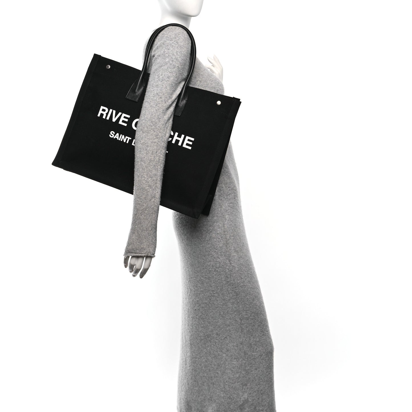 Linen Calfskin Rive Gauche Tote Black