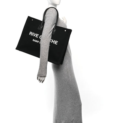 Saint Laurent Linen Calfskin Rive Gauche Tote Black 2 of 11