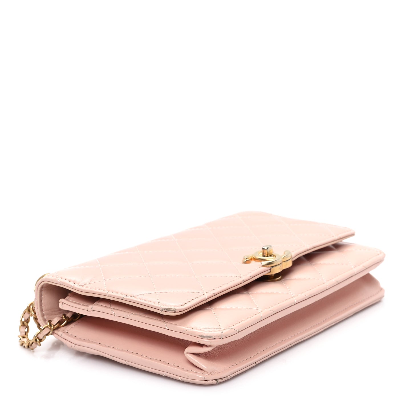 Calfskin Quilted Perfect FIt Wallet On Chain WOC Light Pink