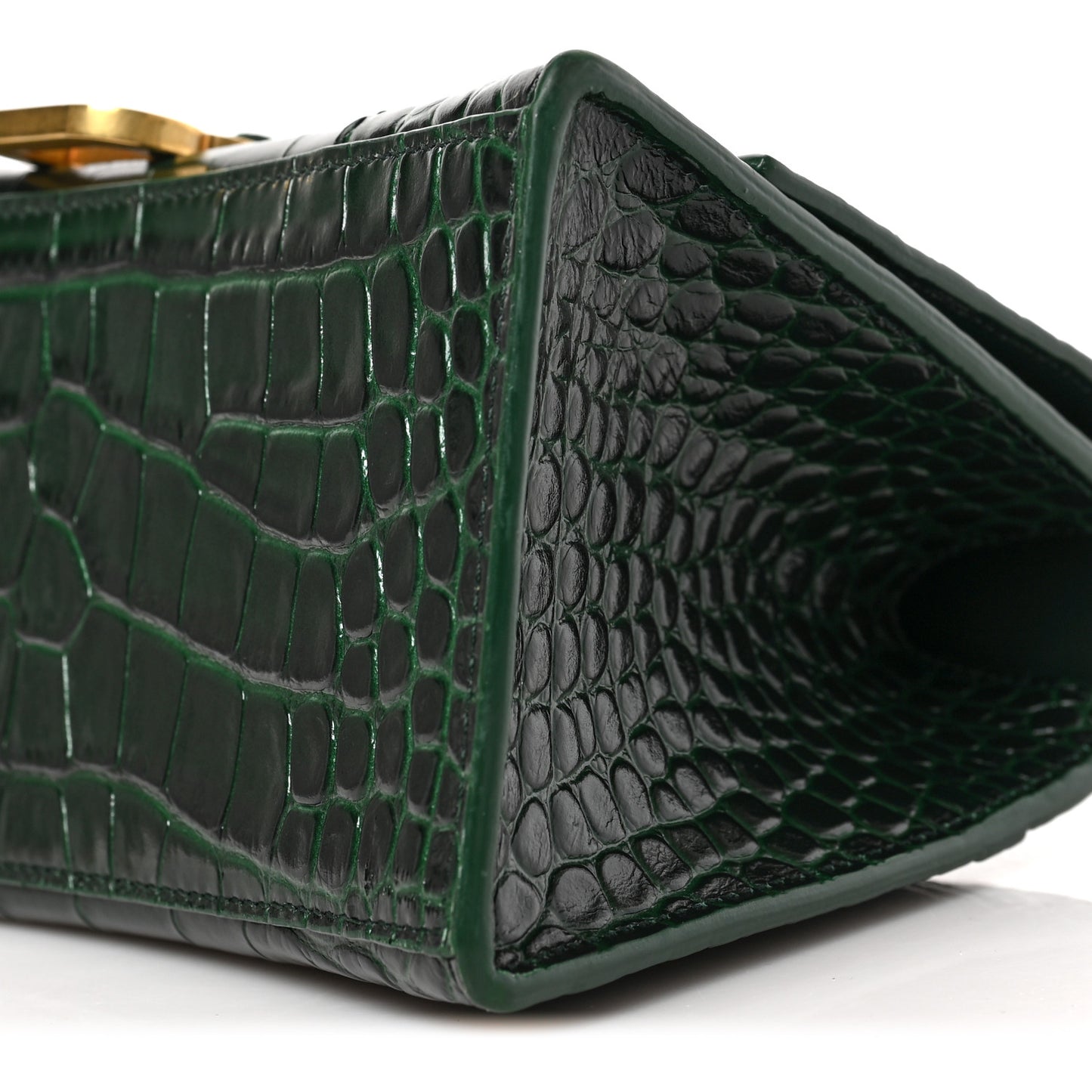 Shiny Calfskin Crocodile Embossed Small Hourglass Top Handle Bag Forest Green