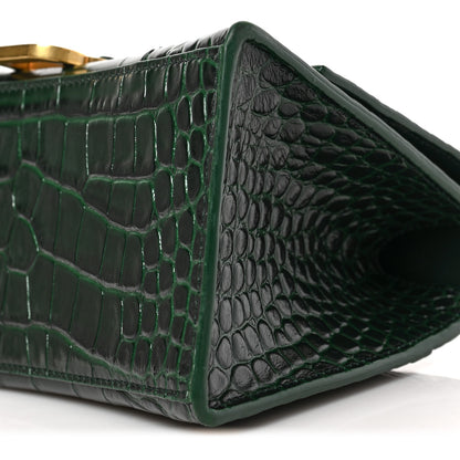 Balenciaga Shiny Calfskin Crocodile Embossed Small Hourglass Top Handle Bag Forest Green 8 of 9