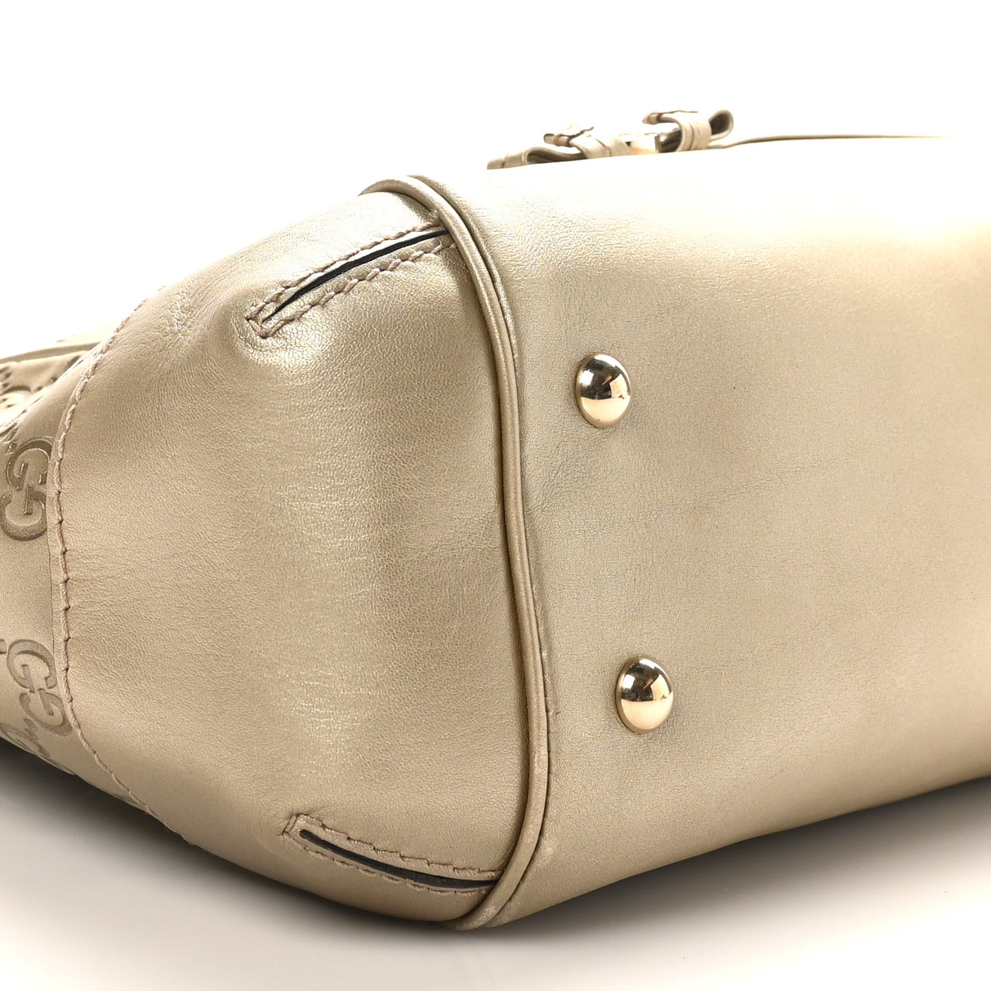 Metallic Guccissima Mayfair Top Handle Satchel  Golden Beige