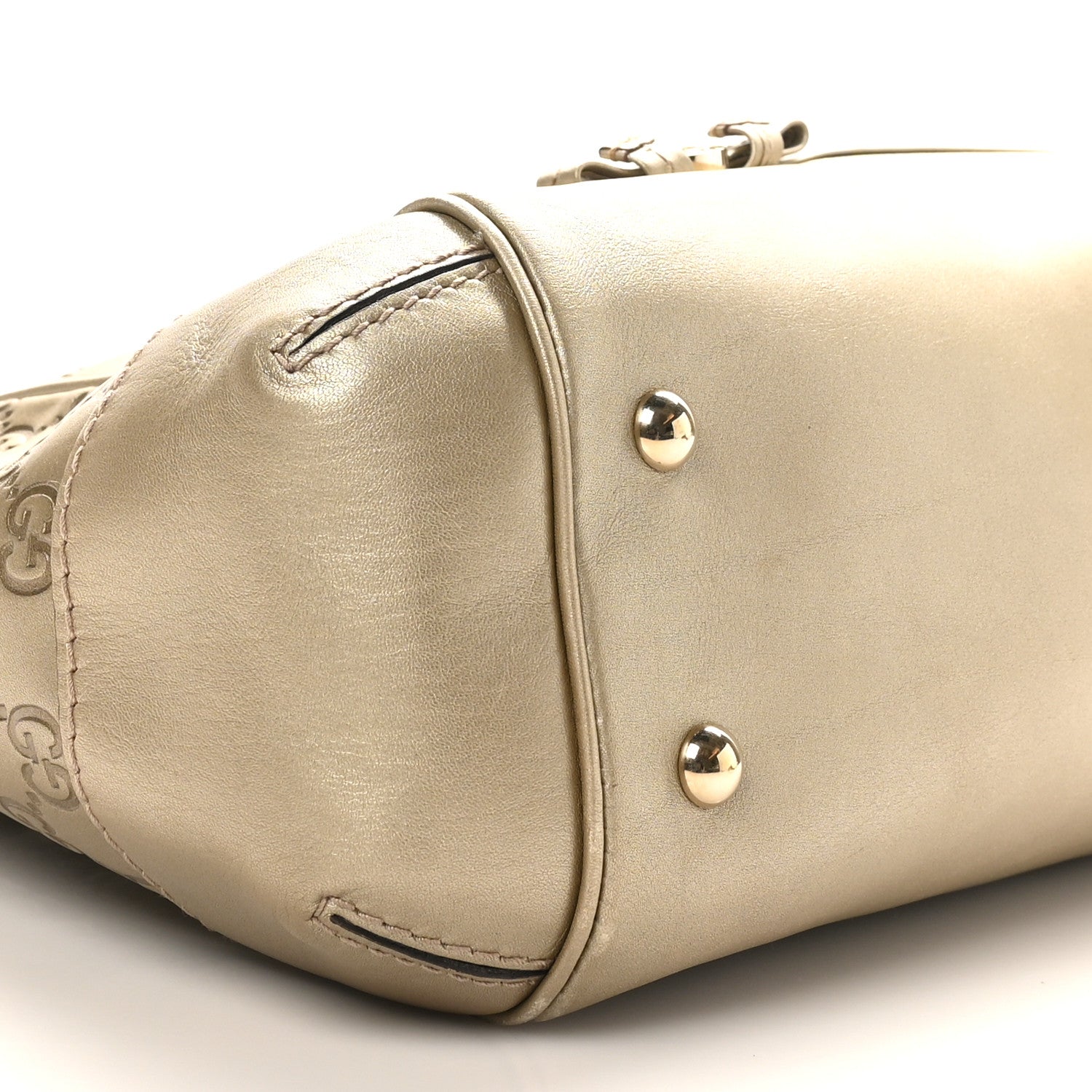 Gucci Metallic Guccissima Mayfair Top Handle Satchel  Golden Beige 9 of 10