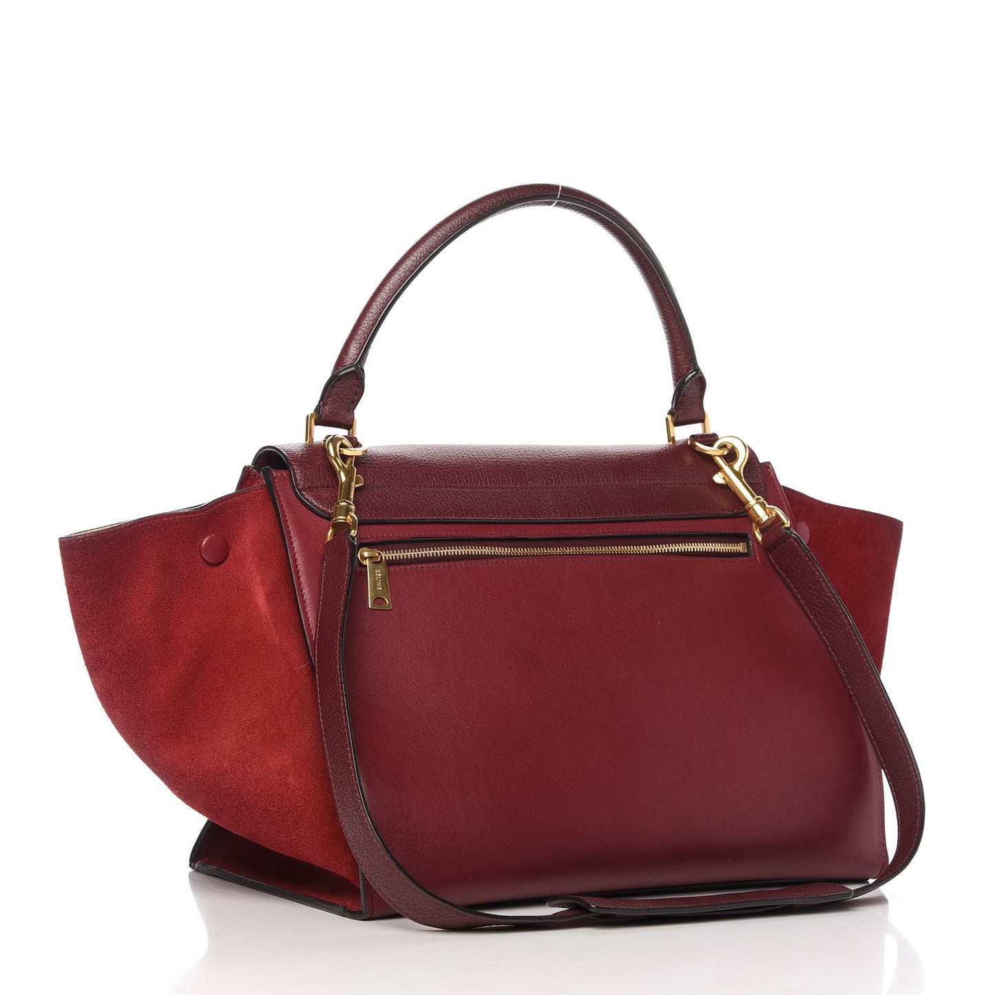 Drummed Calfskin Suede Medium Trapeze Burgundy