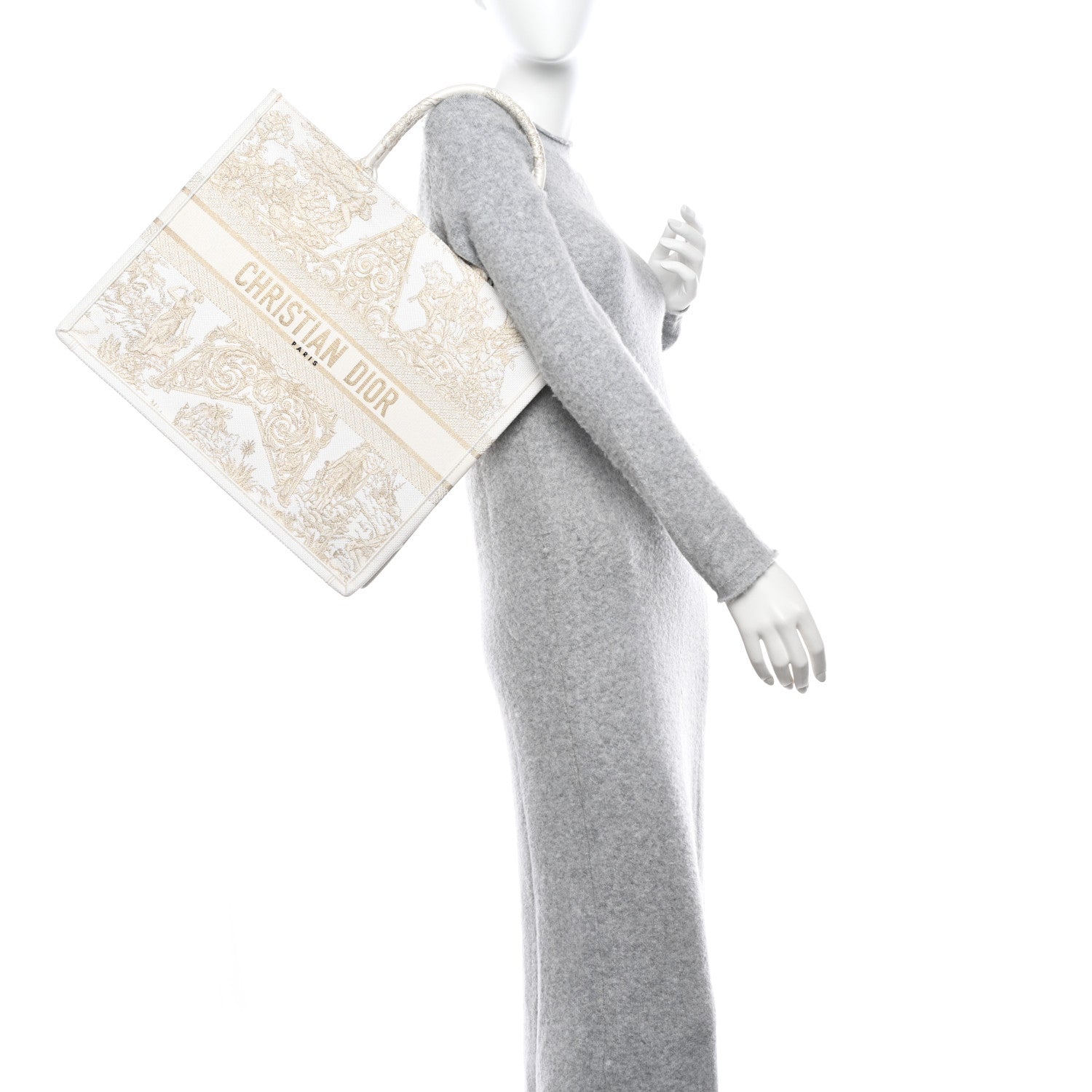 Christian Dior Canvas Embroidered Large Around The World Book Tote Gold 2 of 11