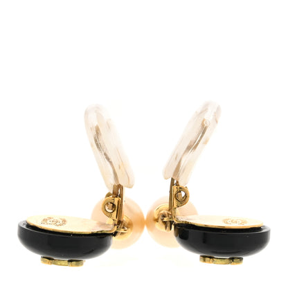 Chanel Resin Pearl CC Drop Clip On Earrings Gold Black White 3 of 4