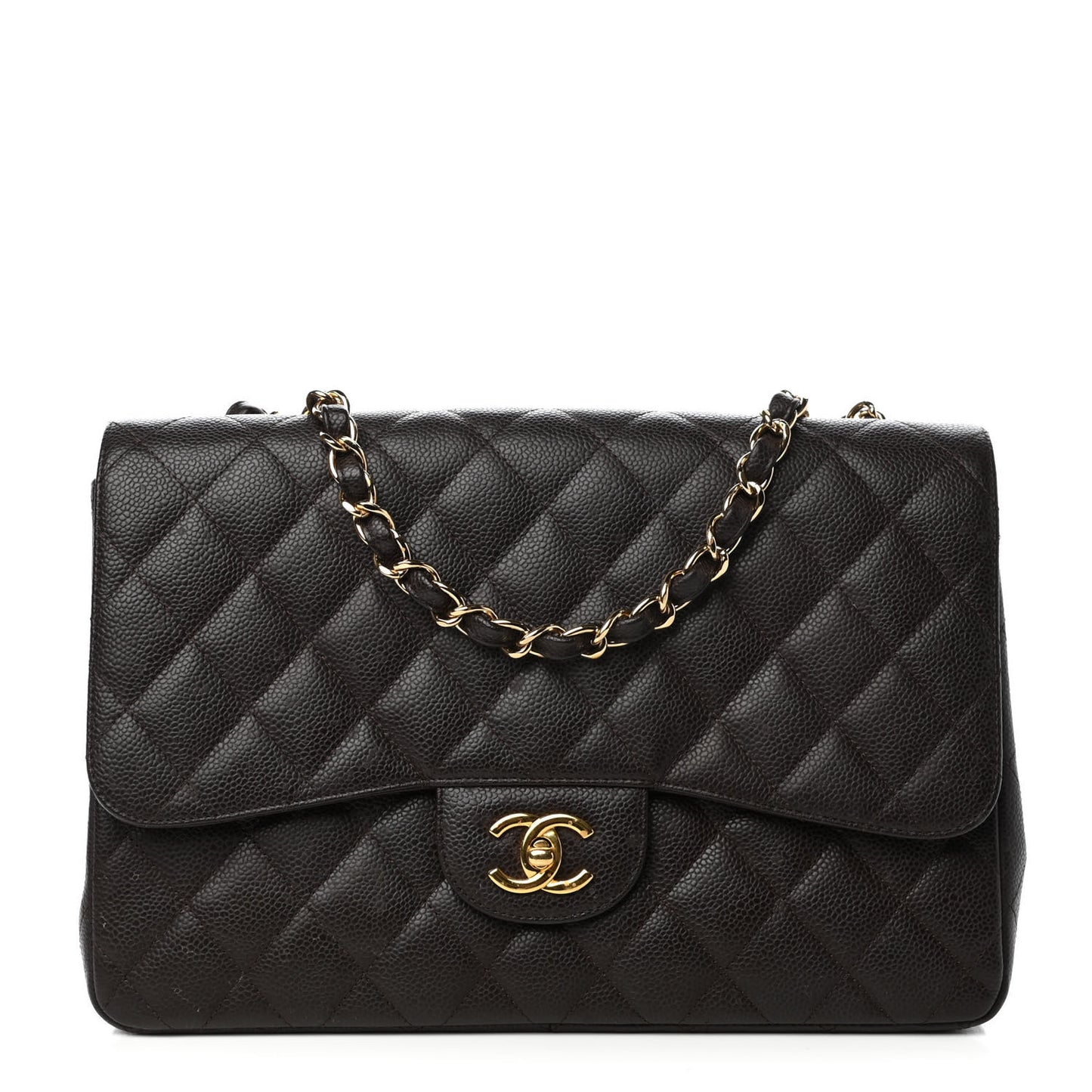 Caviar Quilted Jumbo Single Flap Dark Brown