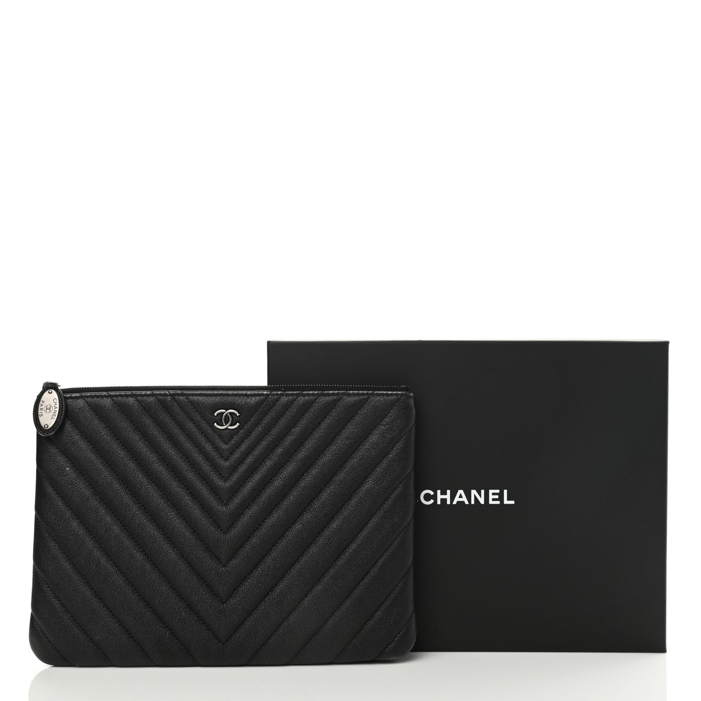 Sheepskin Chevron Quilted Medium Cosmetic Case Black