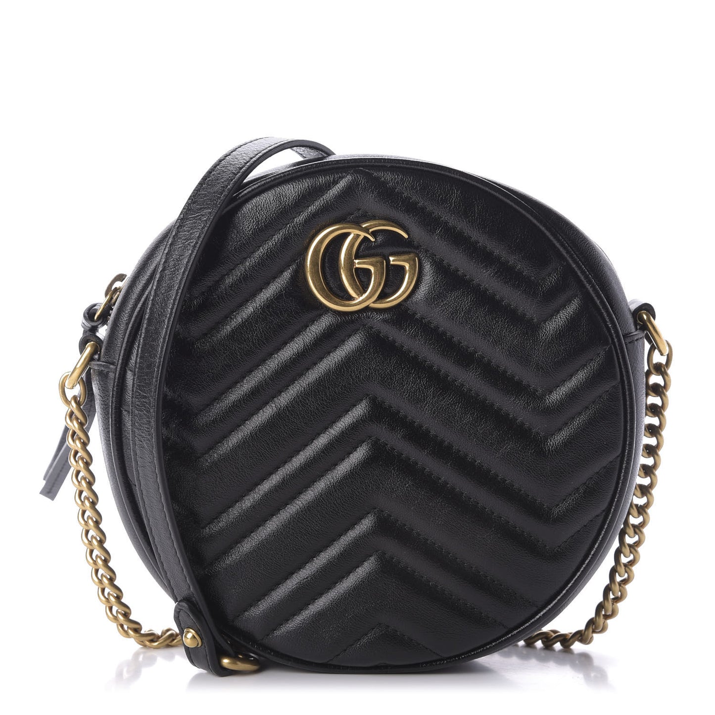 Azalea Calfskin Matelasse Heart Mini GG Marmont Round Shoulder Bag Black