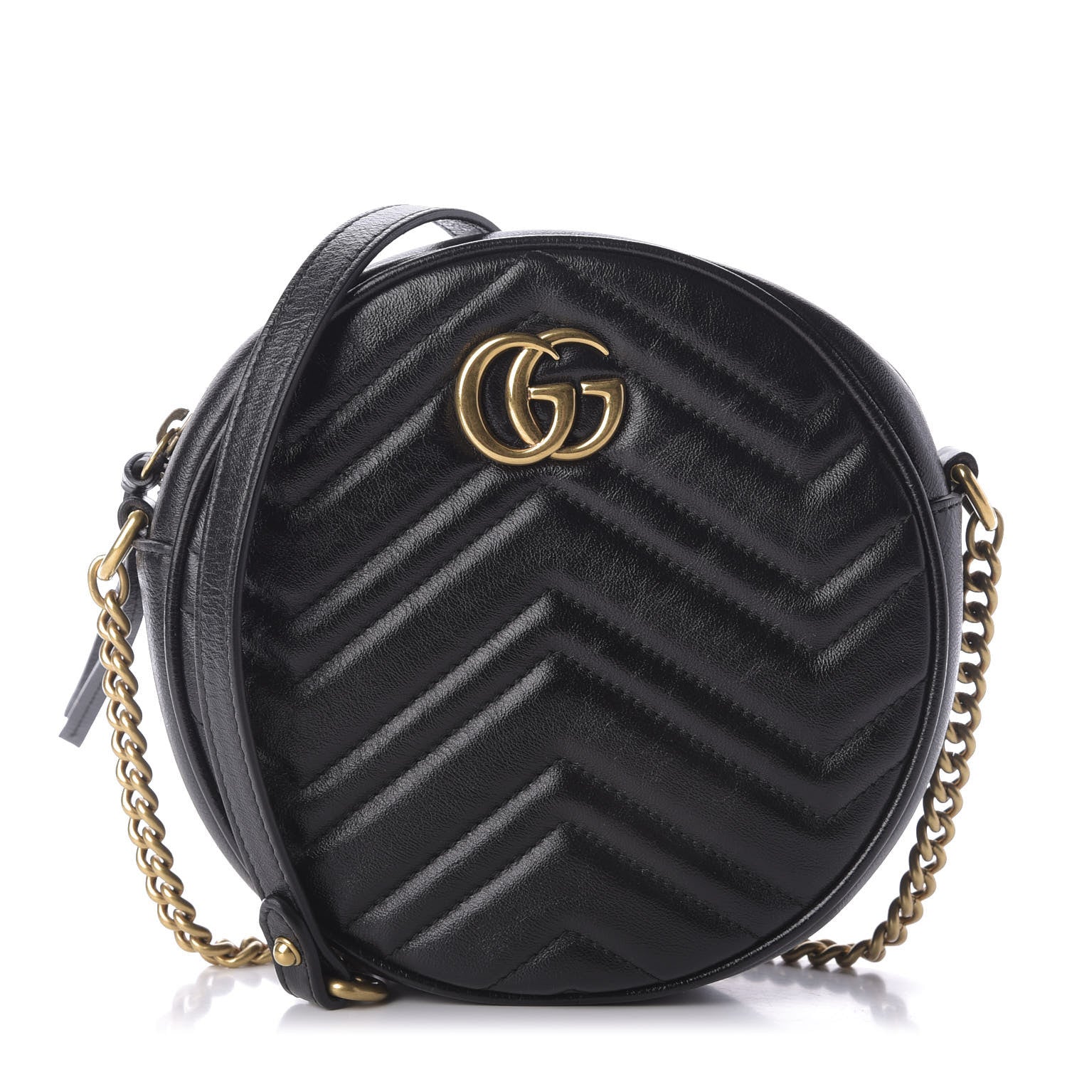 Gucci Azalea Calfskin Matelasse Heart Mini GG Marmont Round Shoulder Bag Black 1 of 9