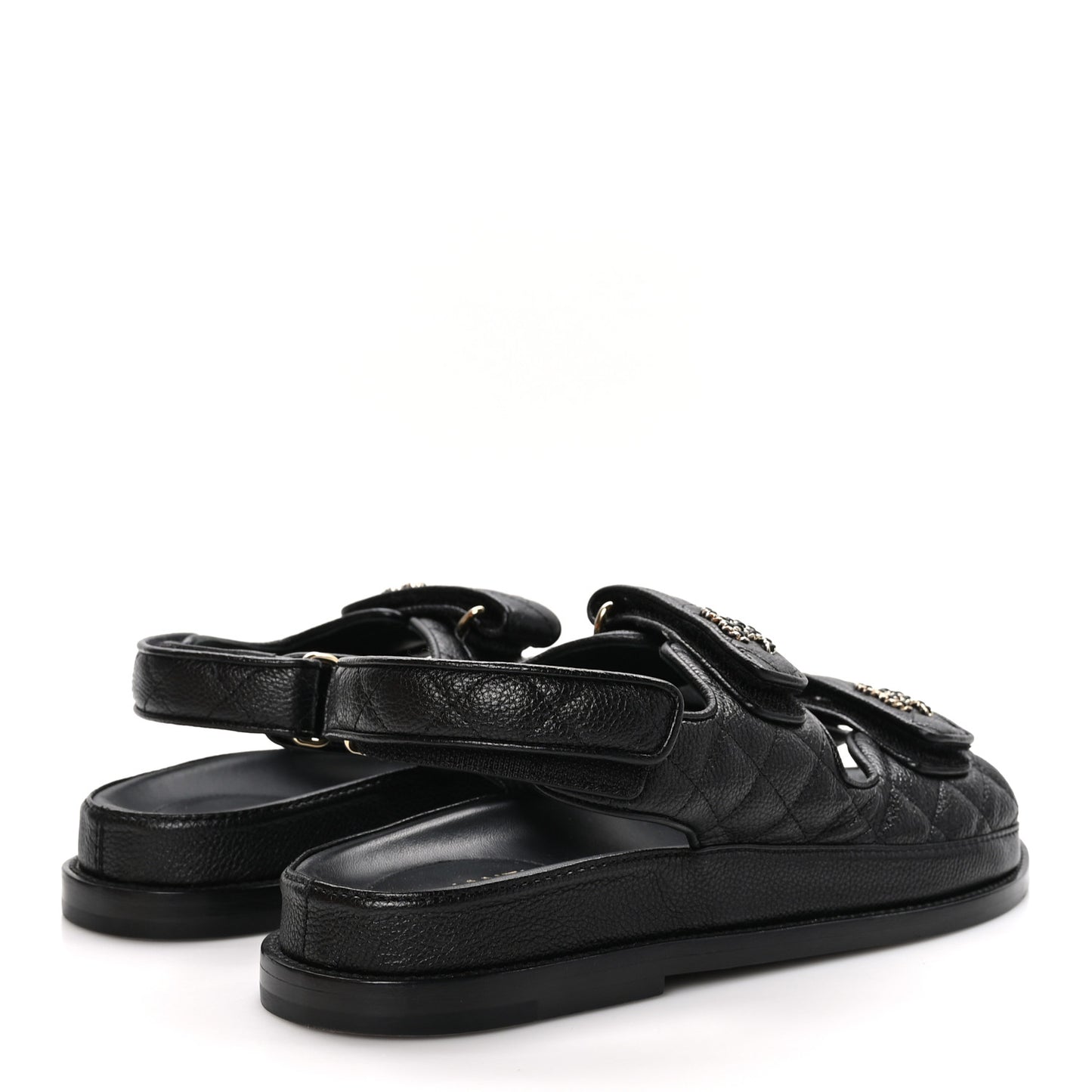 Grained Calfskin Velcro Dad Sandals 39 Black