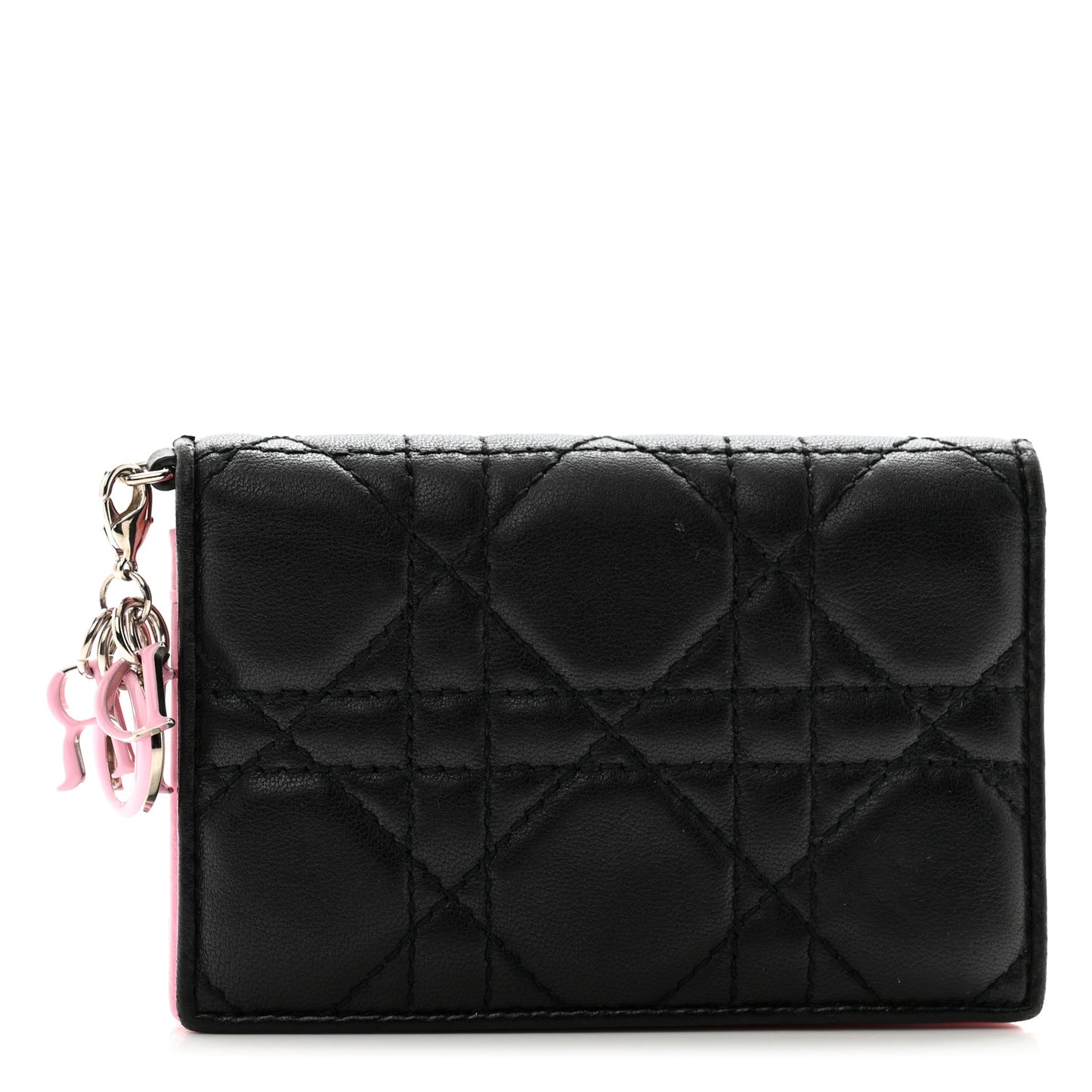 Lambskin Cannage Bi-Color Small Lady Dior Flap Card Holder Black Pink