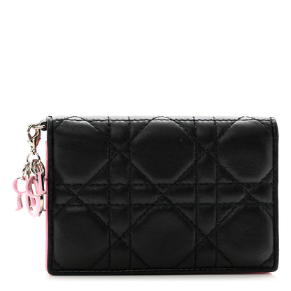 Christian Dior Lambskin Cannage Bi-Color Small Lady Dior Flap Card Holder Black Pink 1 of 13