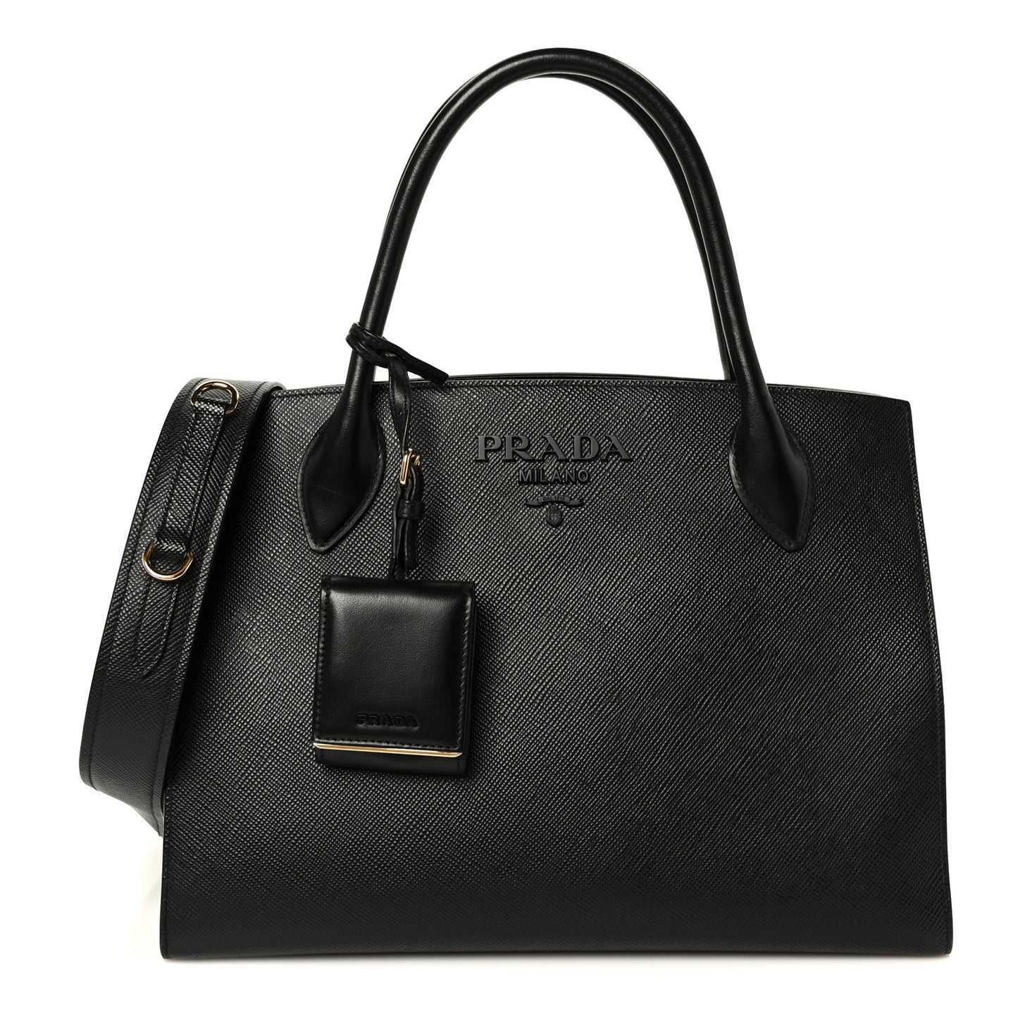 Saffiano Cuir Calfskin Medium Monochrome Top Handle Tote Black