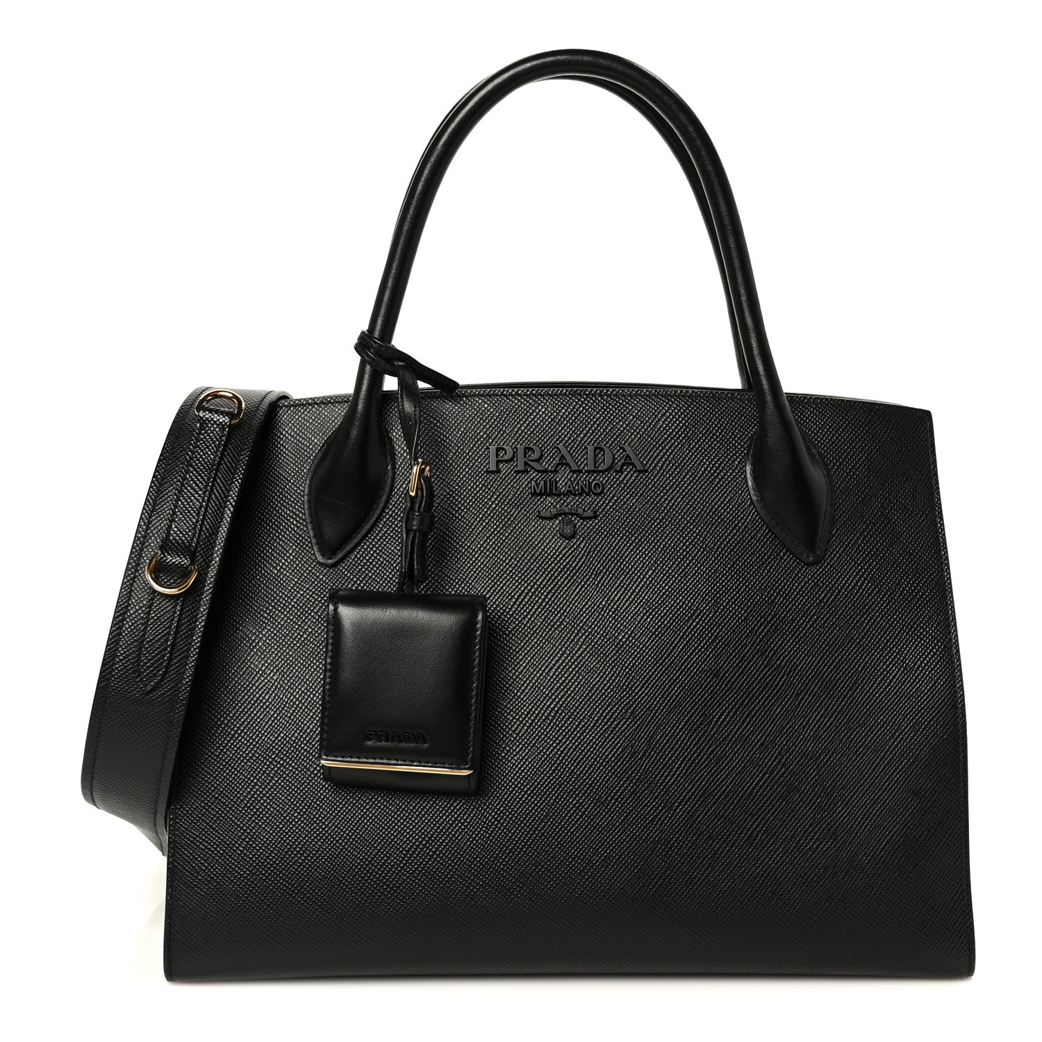 Prada Saffiano Cuir Calfskin Medium Monochrome Top Handle Tote Black 1 of 11