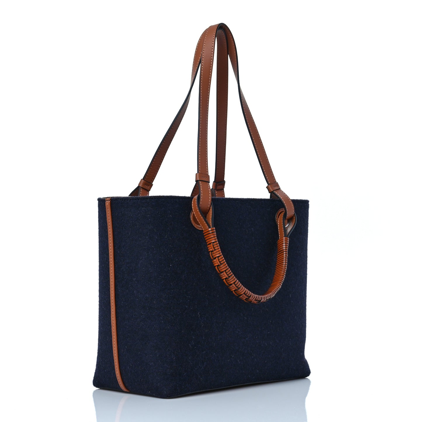Wool Calfskin Small Love Anagram Tote Navy Tan
