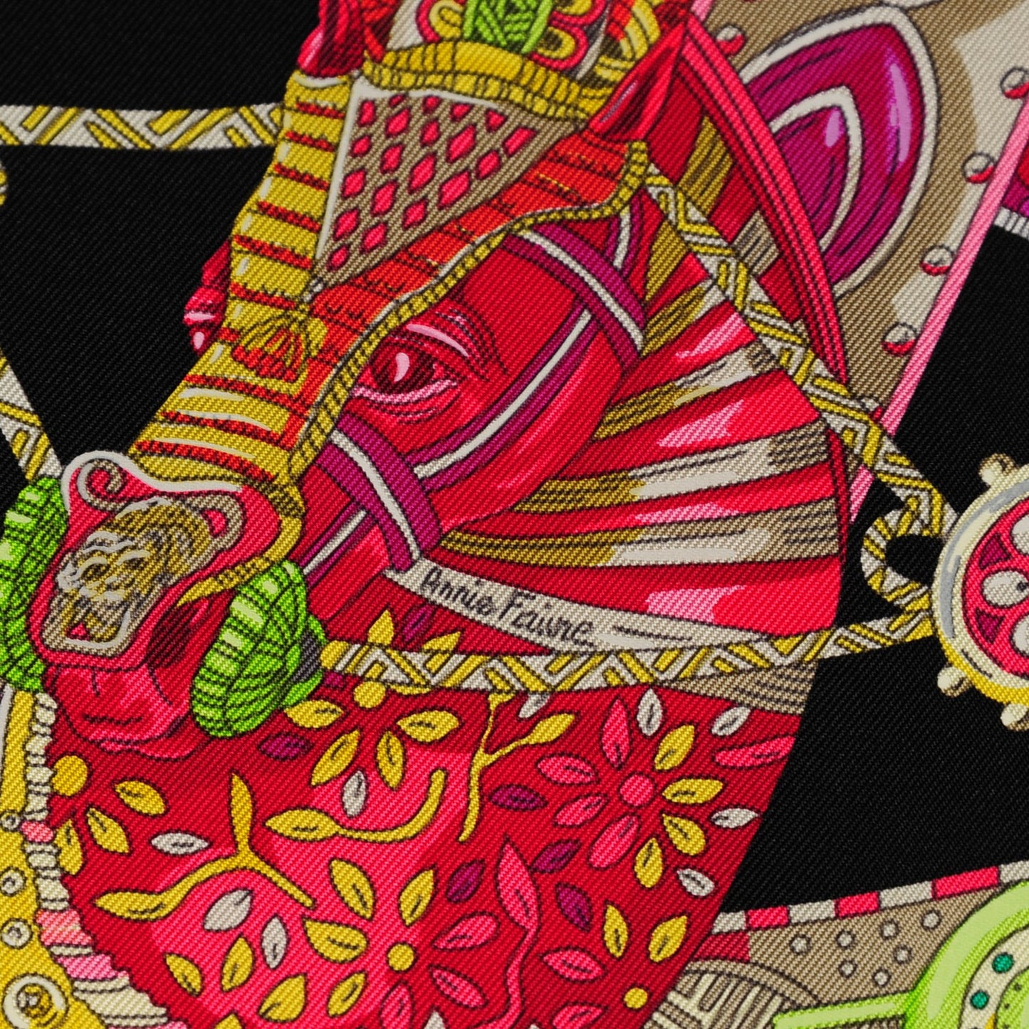 Silk Le Songe De La Licorne Scarf 90 Black Fuchsia Vert Fluo