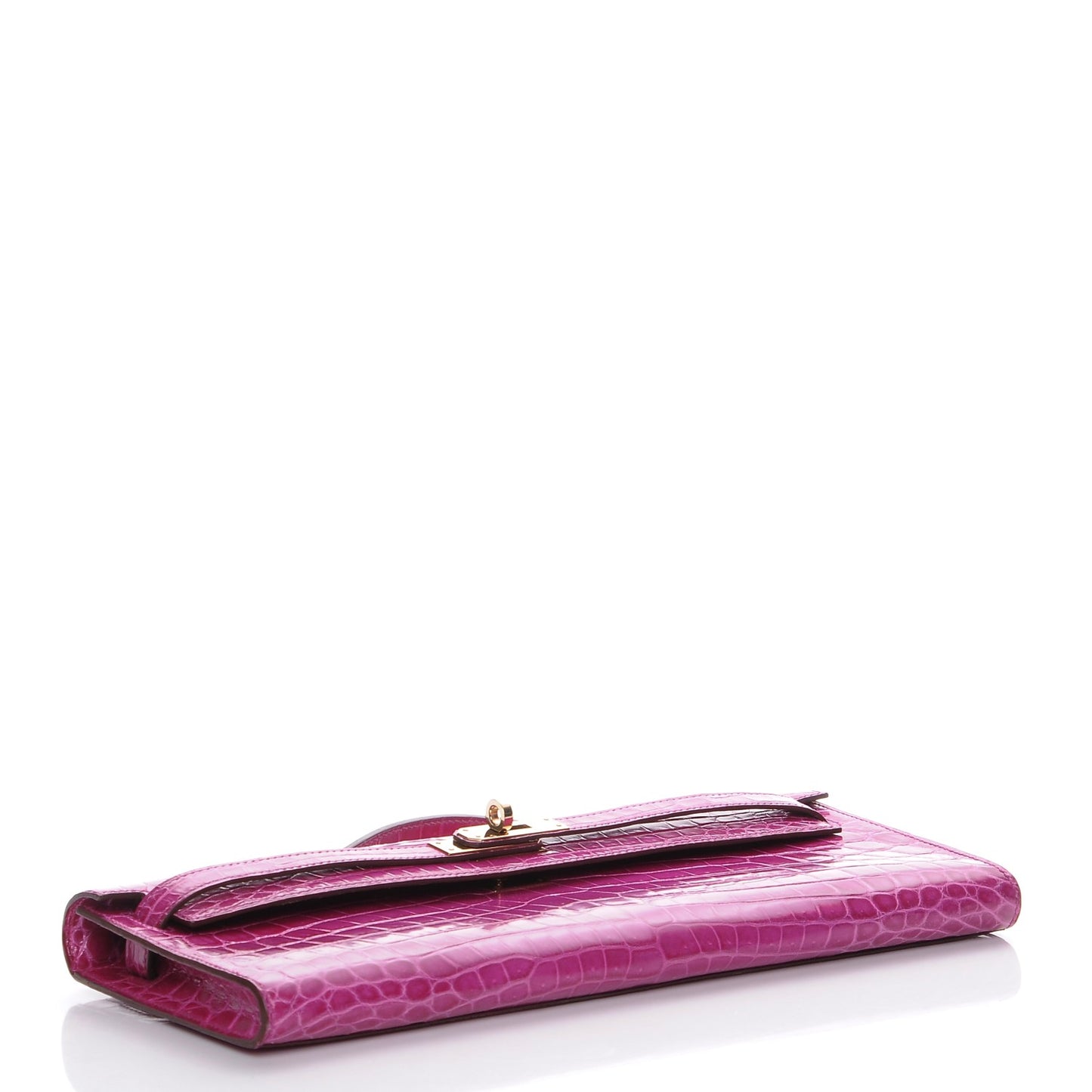 Shiny Niloticus Crocodile Kelly Cut Pochette Rose Scheherazade