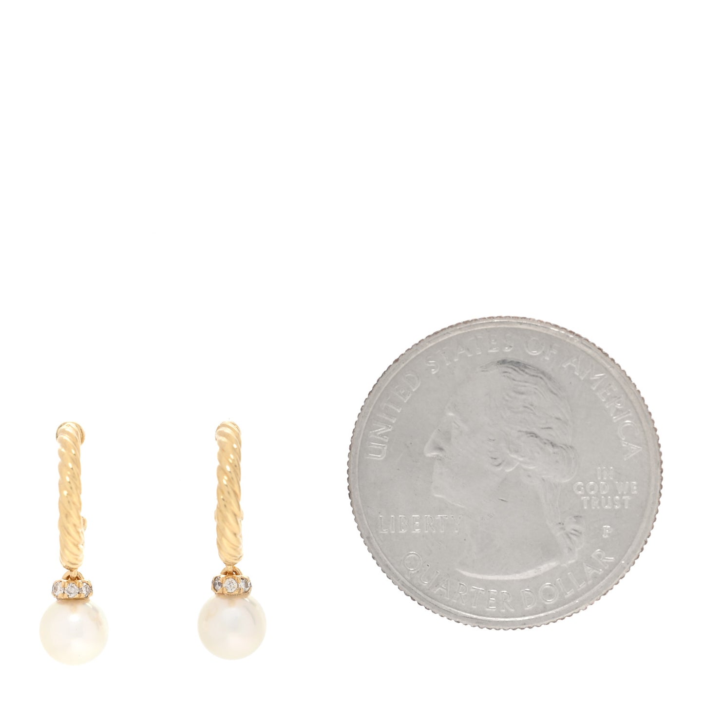 18K Yellow Gold Diamond Pearl Petite Solari Hoop Drop Earrings