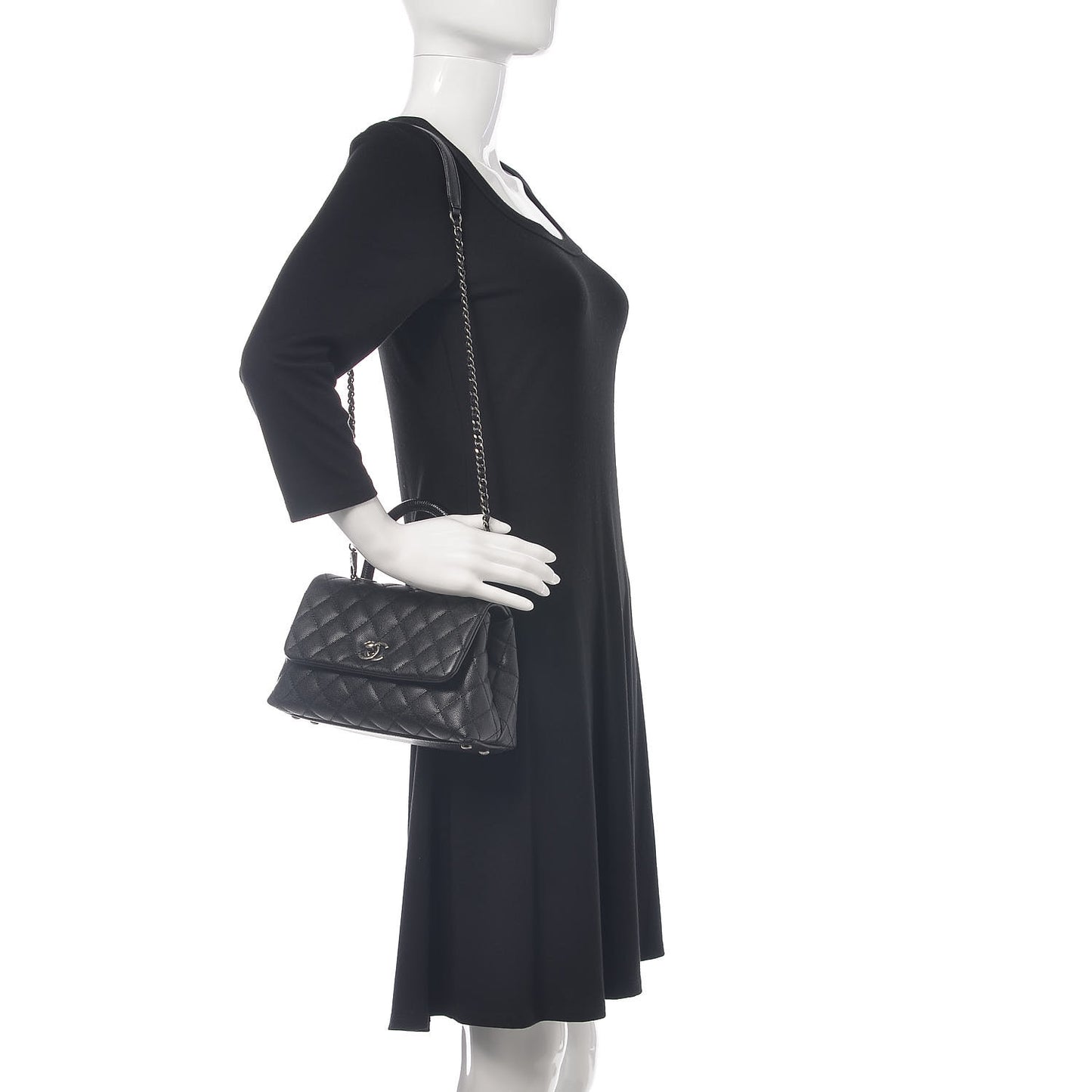 Caviar Lizard Quilted Mini Coco Handle Flap Black