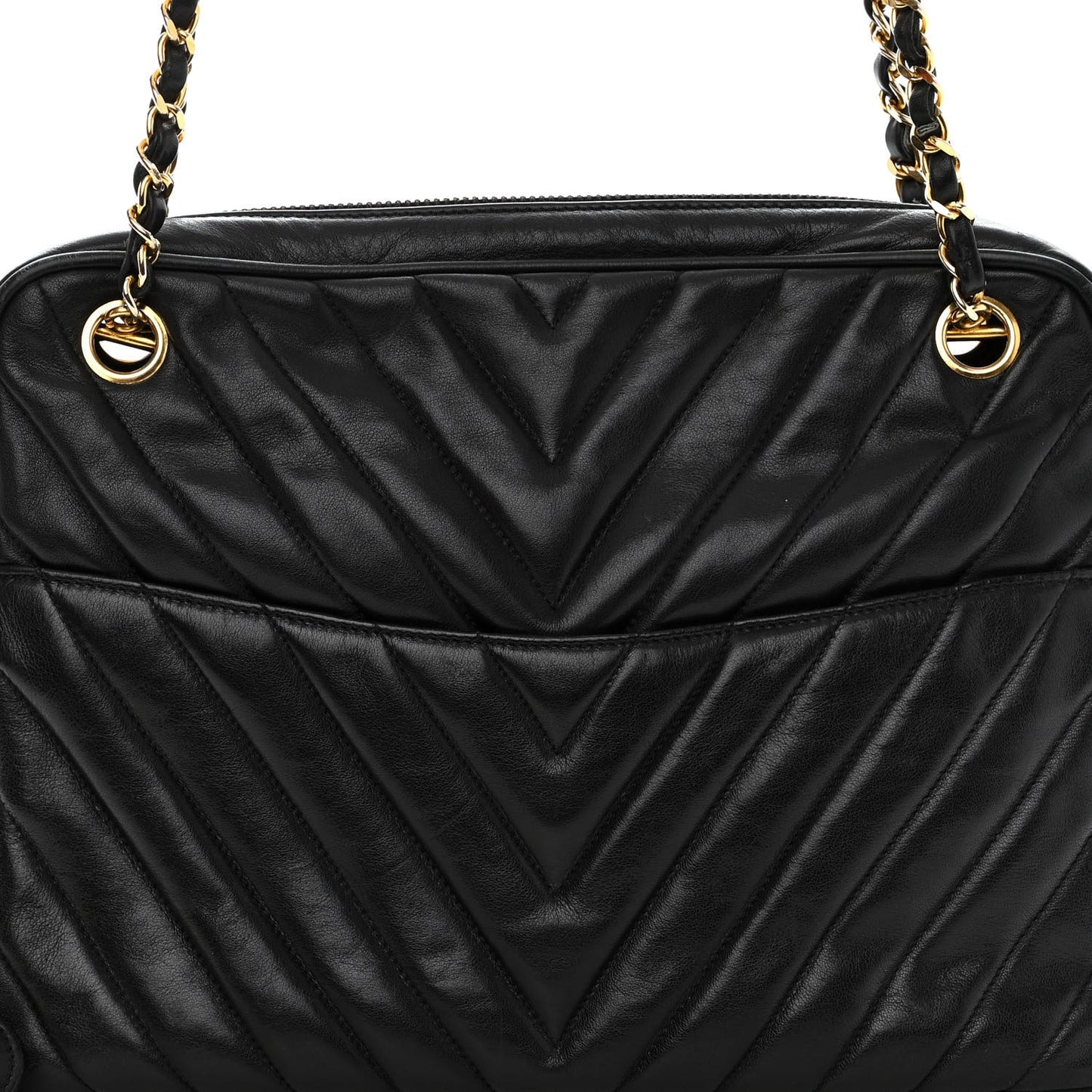 Lambskin Surpique Chevron Small Tote Black