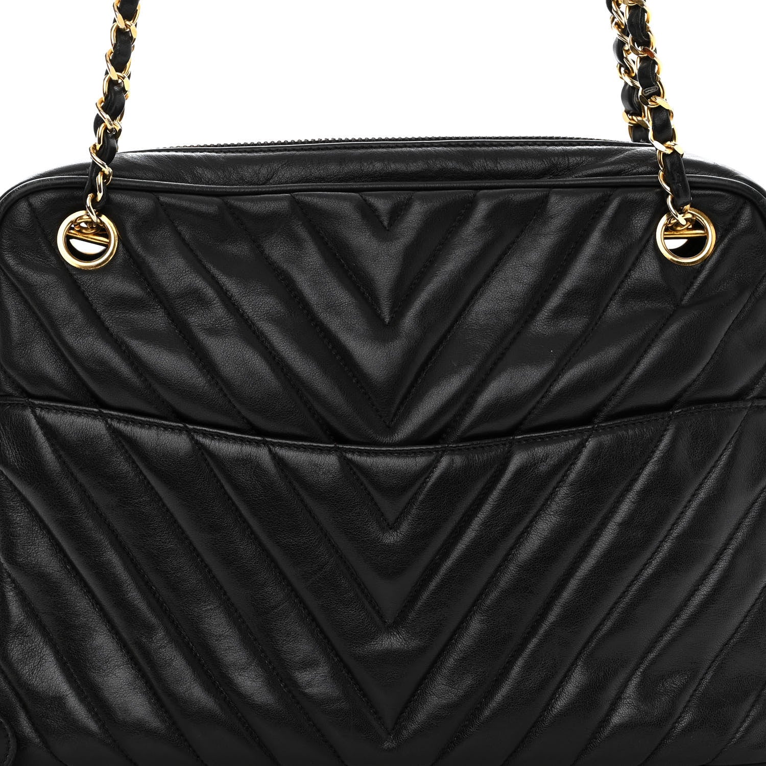 Chanel Lambskin Surpique Chevron Small Tote Black 9 of 14