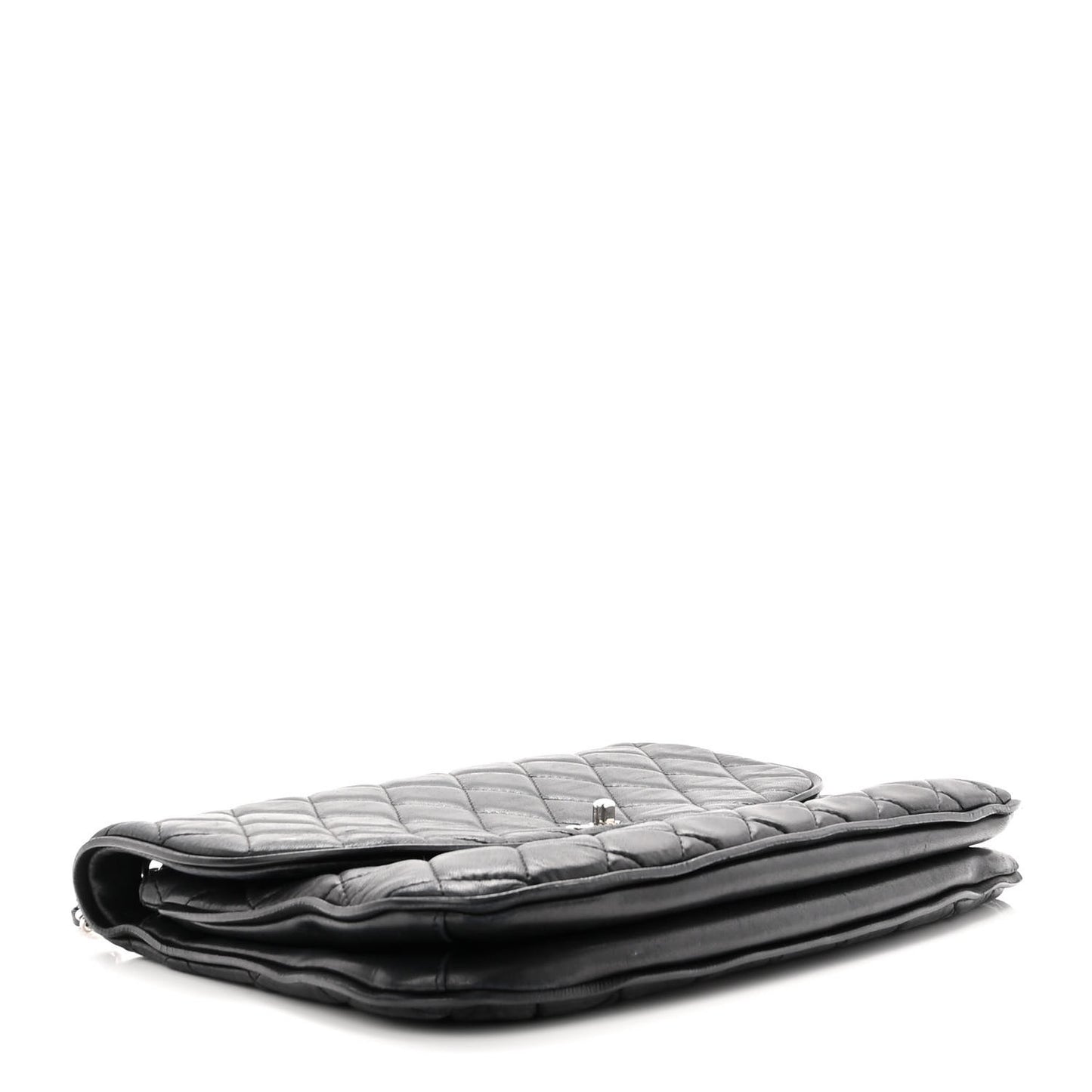 Lambskin Quilted Large Pagode Piping Flap Black