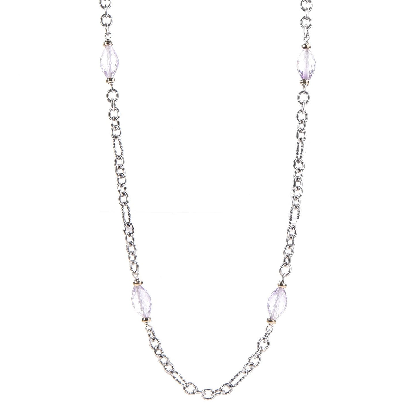 18K Yellow Gold Sterling Silver Amethyst Figaro Chain Necklace