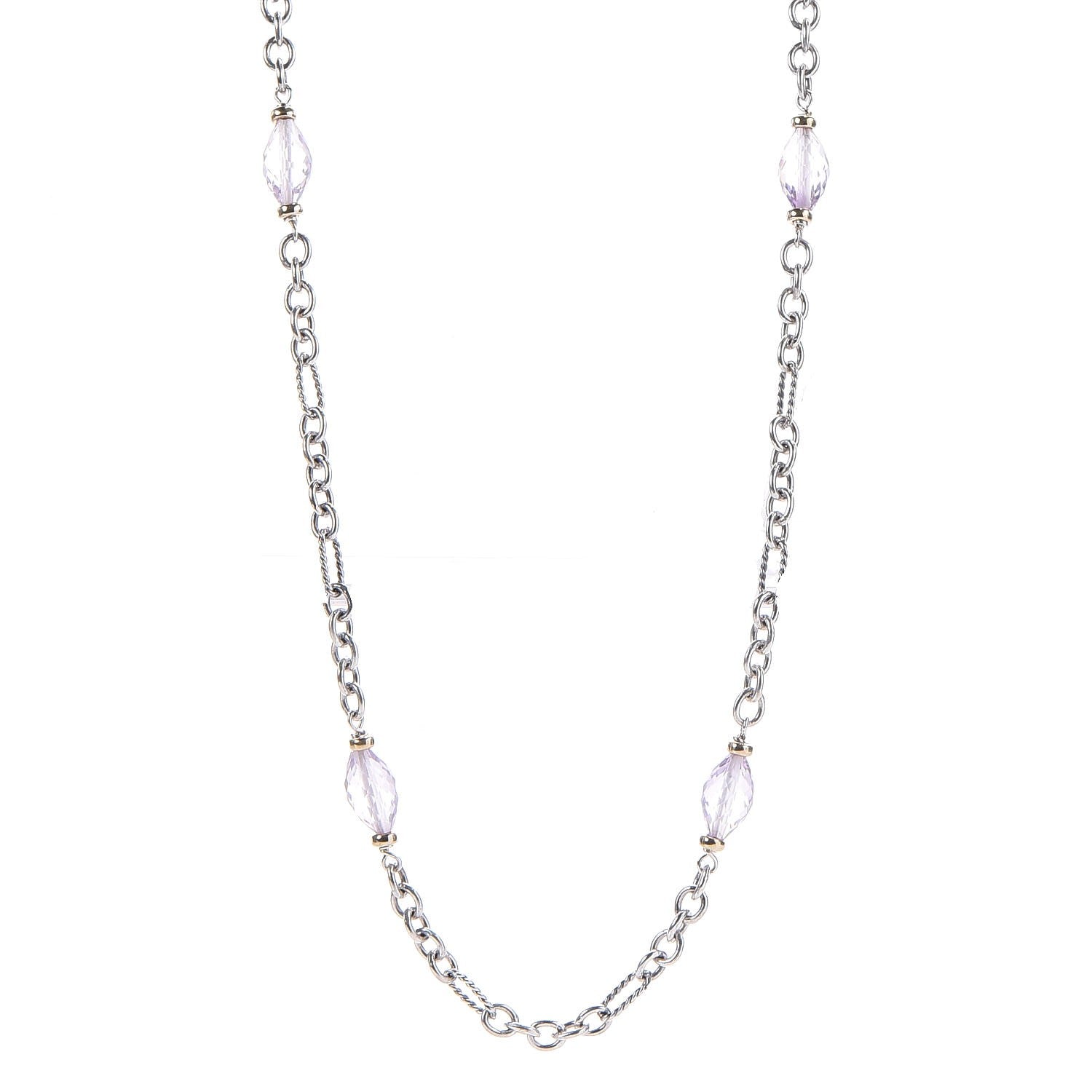 David Yurman 18K Yellow Gold Sterling Silver Amethyst Figaro Chain Necklace 1 of 6