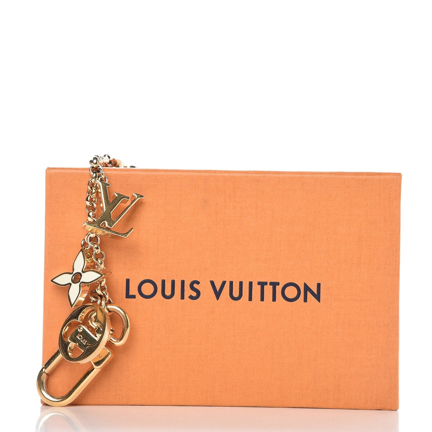 Brass Enamel Fleur De Monogram Bag Charm Chain Gold