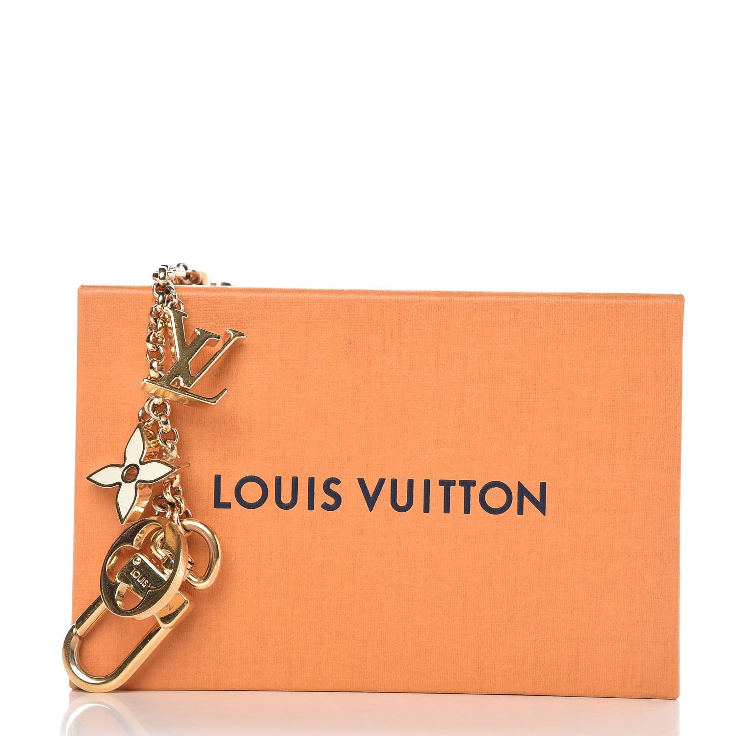 Louis Vuitton Brass Enamel Fleur De Monogram Bag Charm Chain Gold 4 of 4