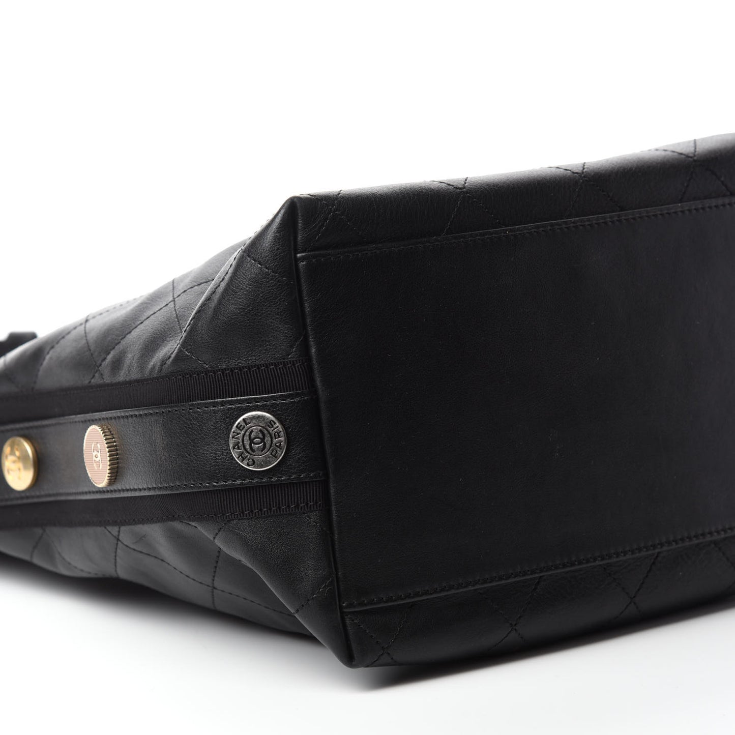 Calfskin Stitched Large Button Up Hobo Black