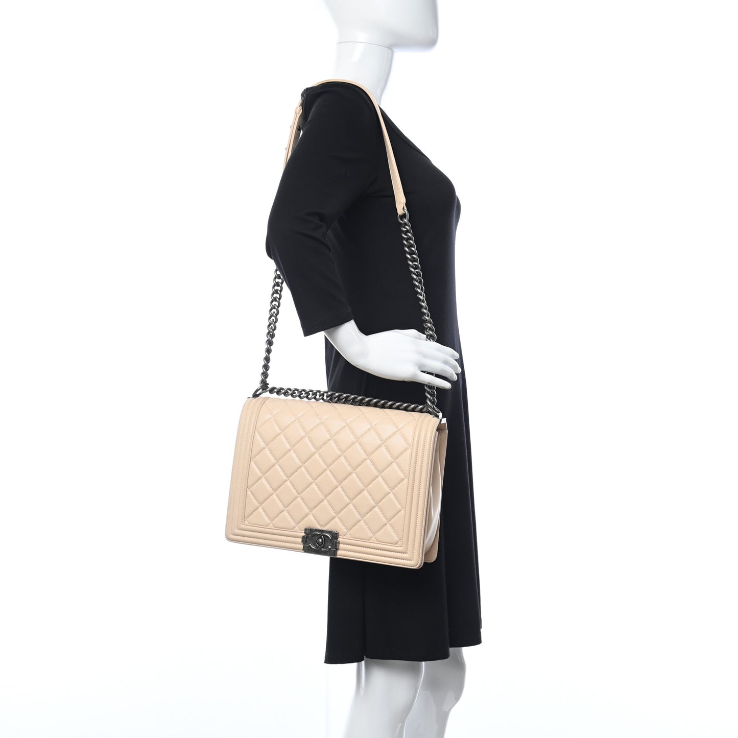 Lambskin Quilted Large Boy Flap Beige