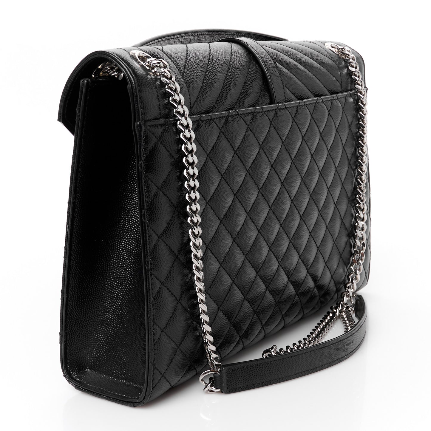 Grain De Poudre Textured Mixed Matelasse Large Triquilt Monogram Satchel Black