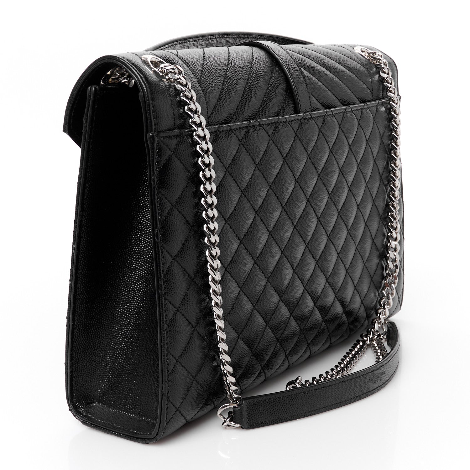 Saint Laurent Grain De Poudre Textured Mixed Matelasse Large Triquilt Monogram Satchel Black 3 of 11