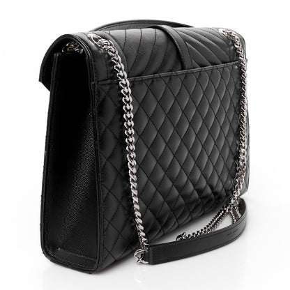 Saint Laurent Grain De Poudre Textured Mixed Matelasse Large Triquilt Monogram Satchel Black 3 of 11