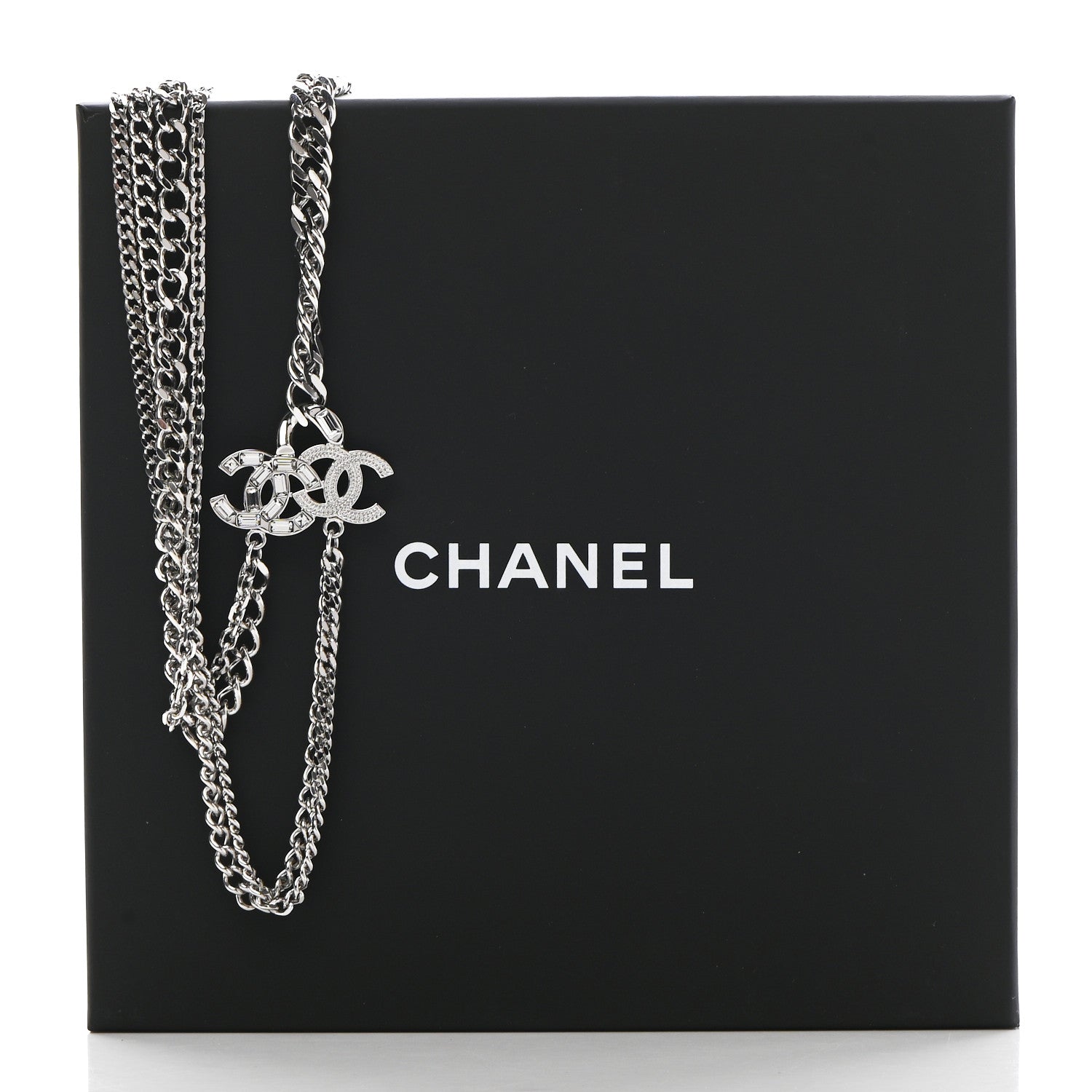 Chanel Baguette Crystal CC Multi Strand Long Chain Necklace Silver 7 of 7