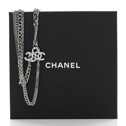 Chanel Baguette Crystal CC Multi Strand Long Chain Necklace Silver 7 of 7