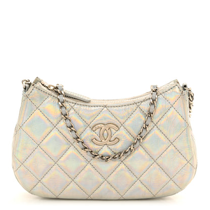 Chanel Iridescent Mirror Goatskin Quilted Clutch With Chain Silver 1 of 13