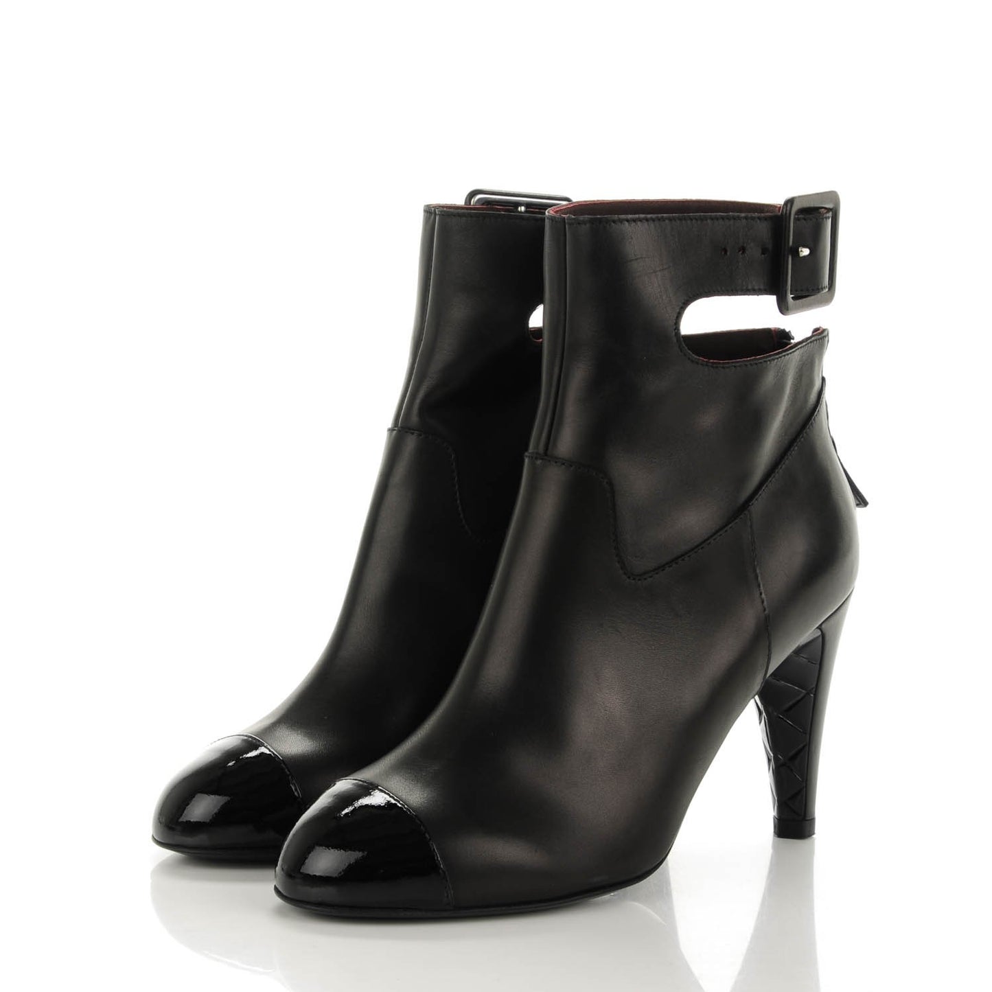 Calfskin Patent CC Cap Toe Short Boots 36 Black