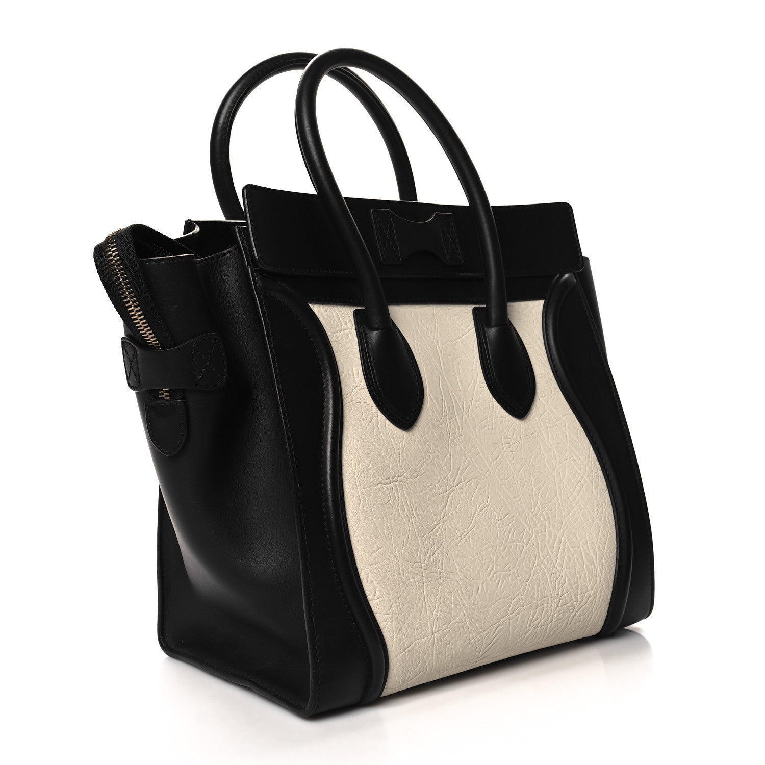 Celine Elephant Calfskin Mini Bi-Color Luggage Black White 3 of 12