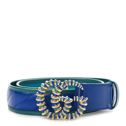 Gucci Vintage Effect Calfskin Matelasse Diagonal Enamel Double G 40mm Belt 85 34 Imperial Blue Pavone 1 of 3