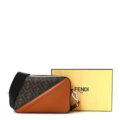 Fendi Glazed Fabric Vitello Cover FF 1974 Diagonal Bi-Color Medium Camera Case Tobacco Moro Cuoio 13 of 13