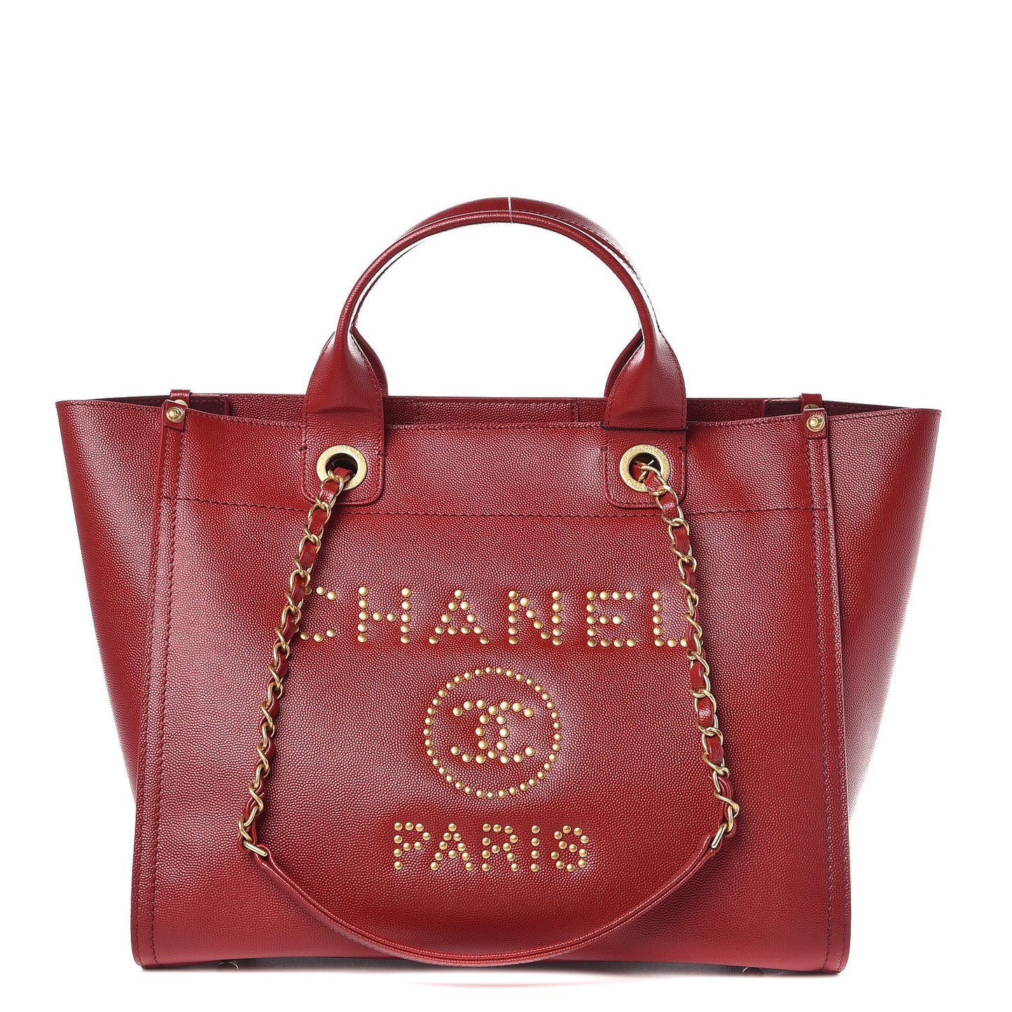 Caviar Small Studded Deauville Tote Burgundy