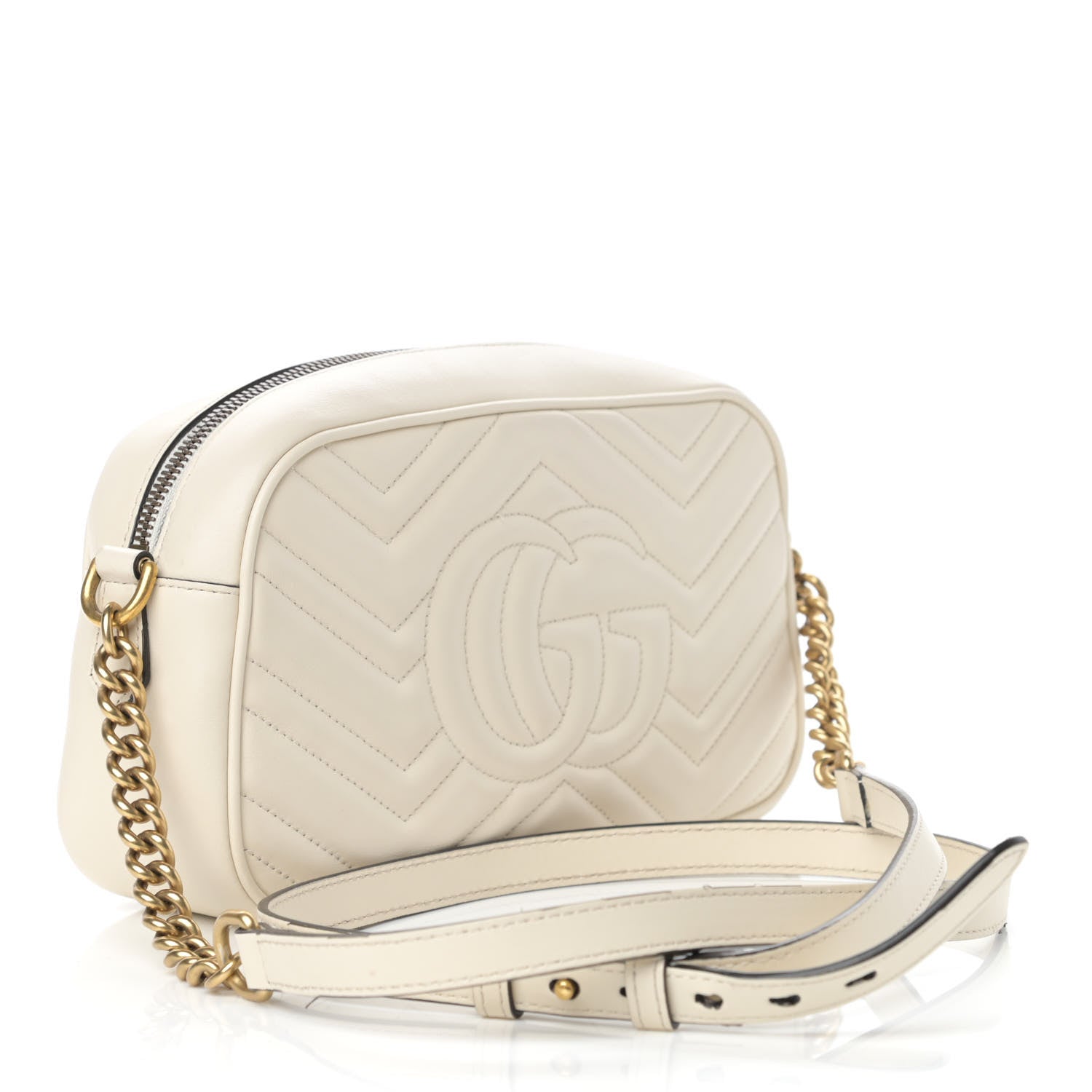 Gucci Calfskin Matelasse Small GG Marmont Chain Shoulder Bag White 3 of 19