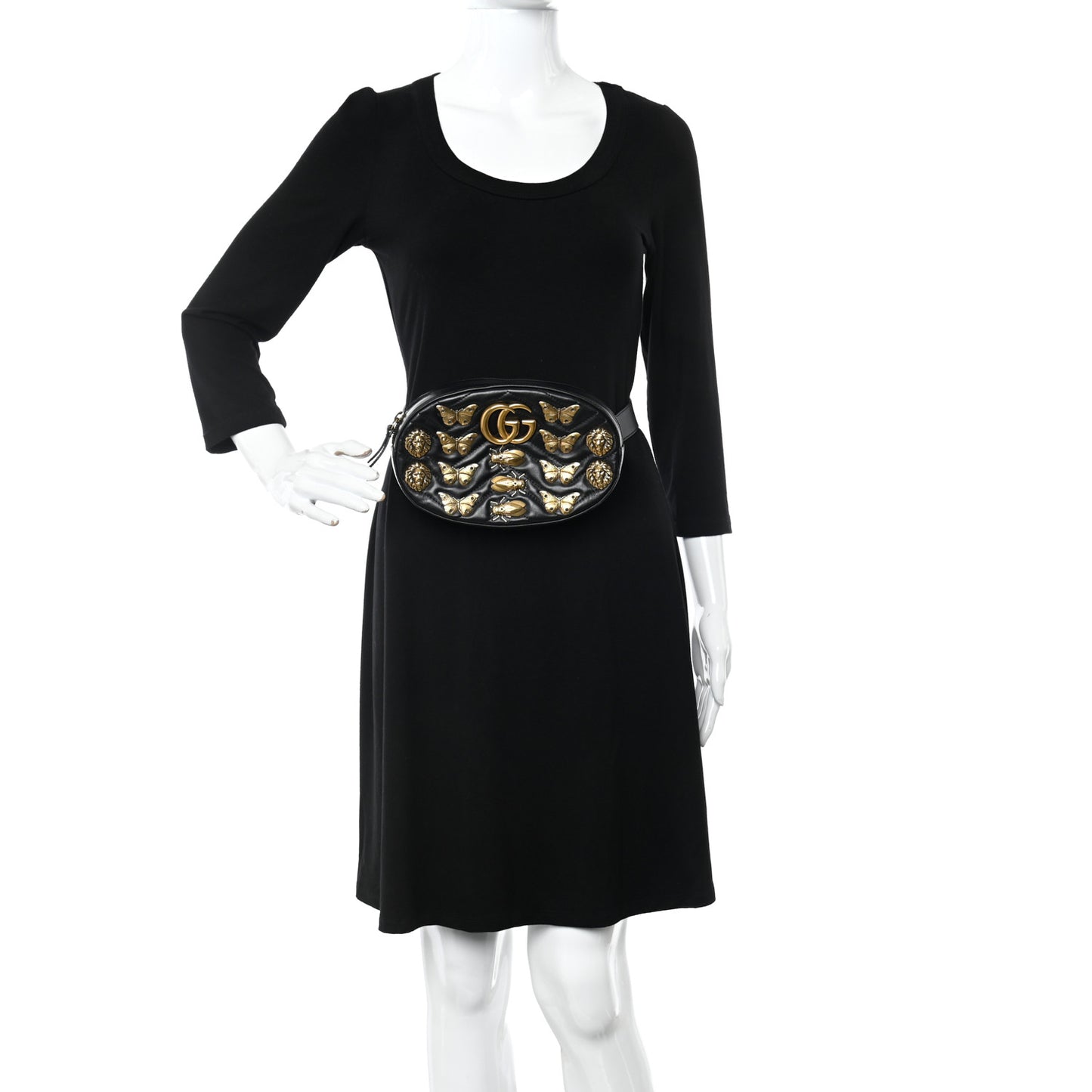 Calfskin Matelasse Animal Studs GG Marmont Belt Bag 85 34 Black