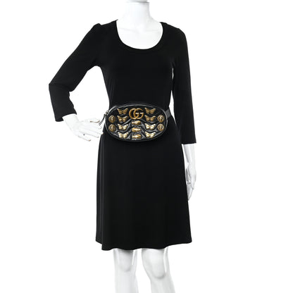 Gucci Calfskin Matelasse Animal Studs GG Marmont Belt Bag 85 34 Black 2 of 11
