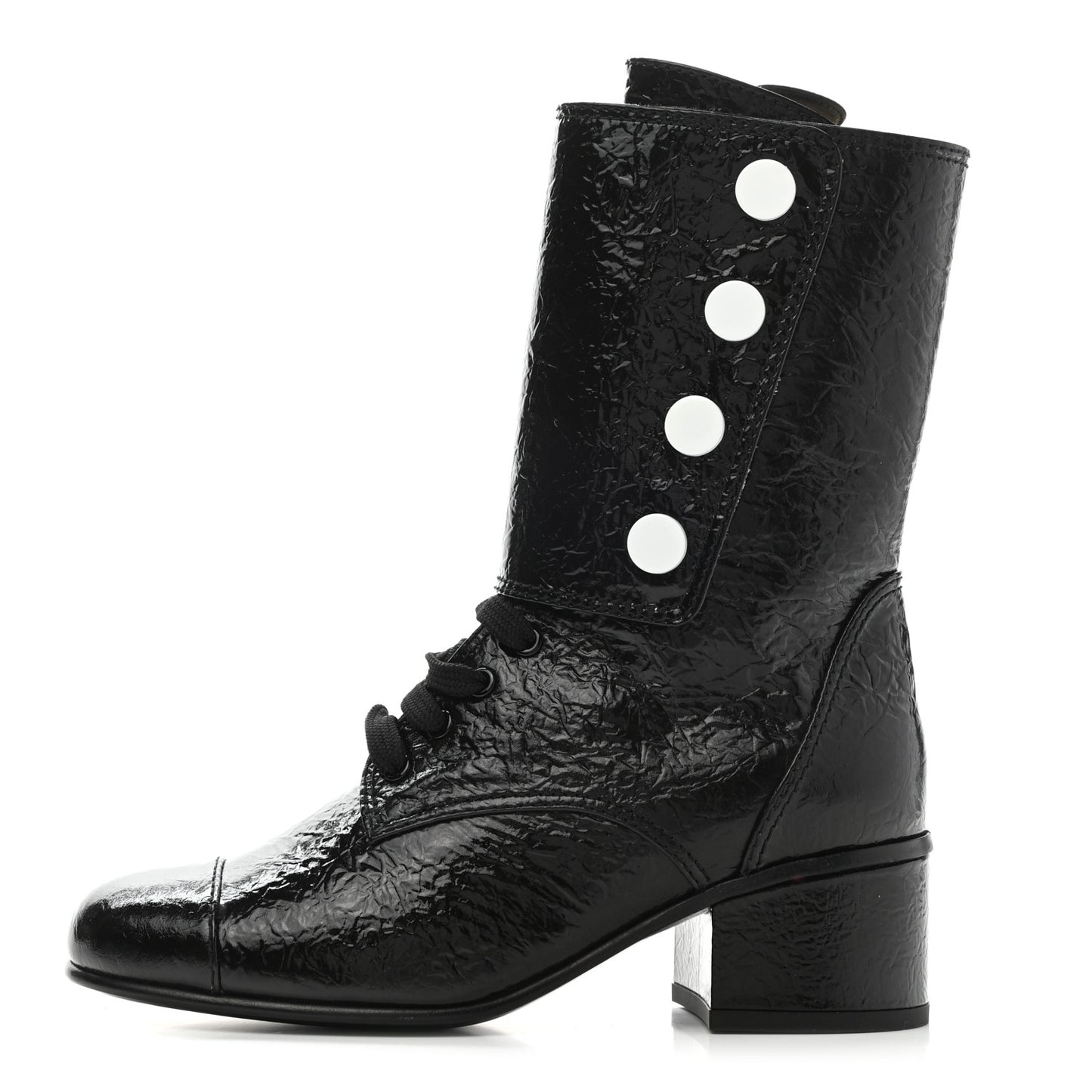 Patent Goatskin Cap Toe CC Lace Up Boots 35.5 Black