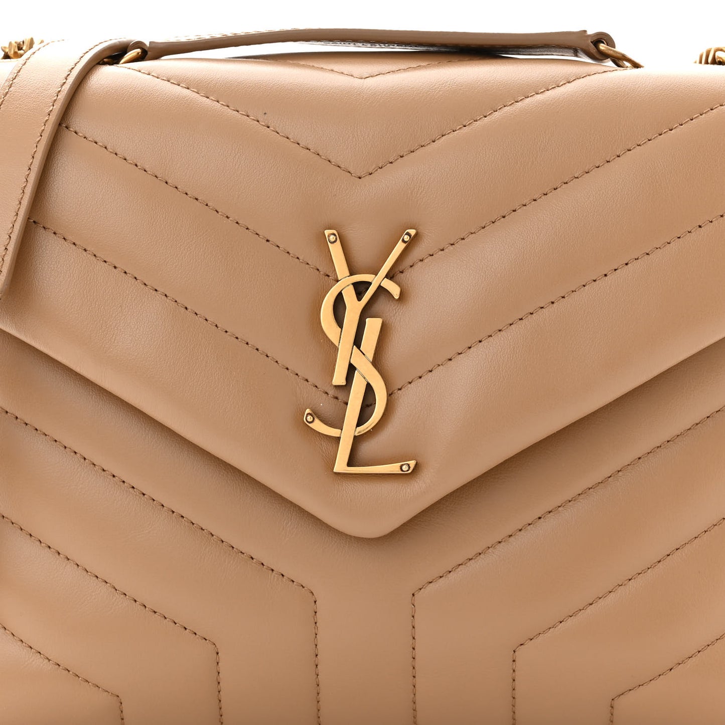 Calfskin Y Quilted Monogram Small Loulou Chain Satchel Dark Beige